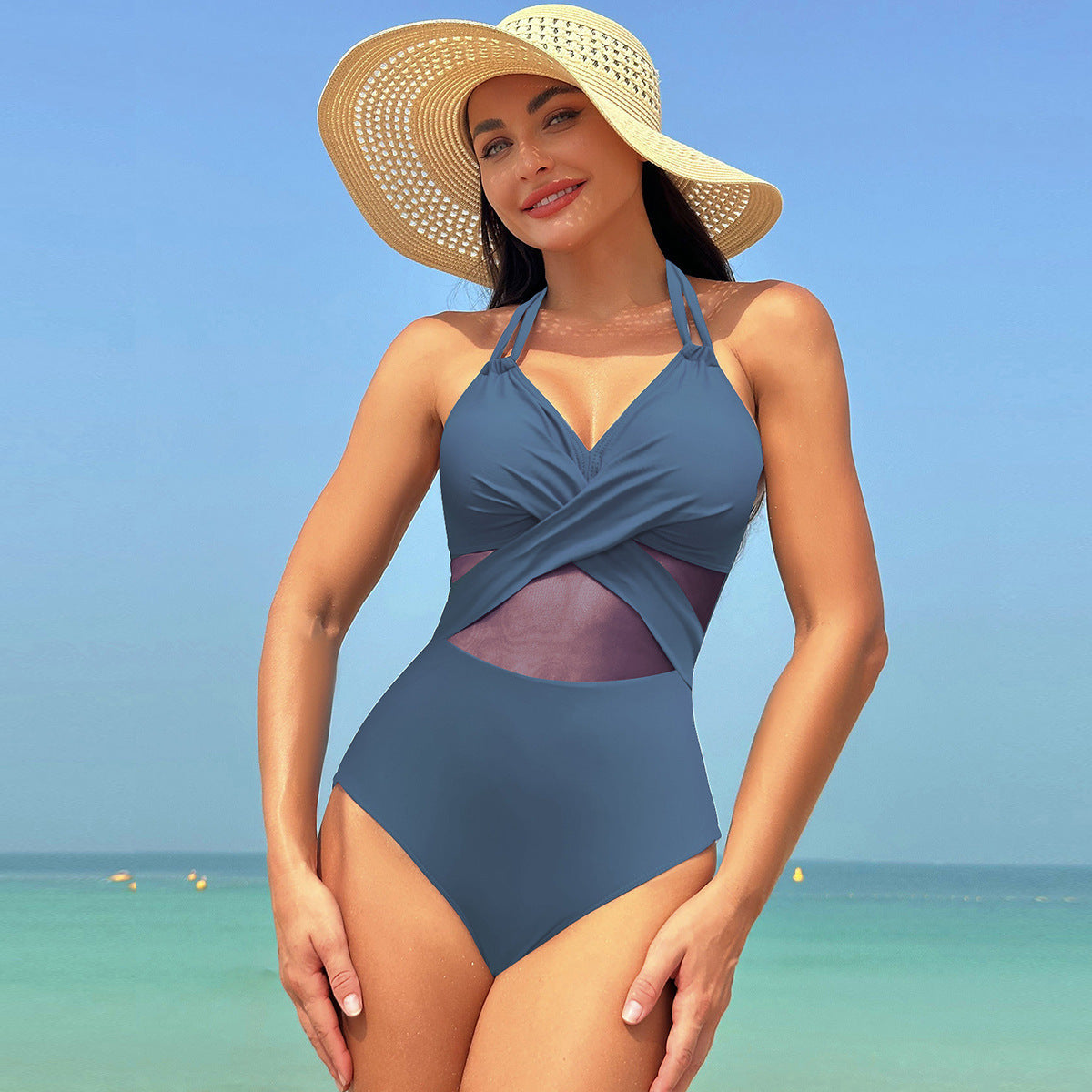 Halter-Neck Mesh One-Piece Swimsuit