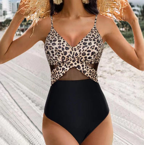 Halter-Neck Mesh One-Piece Swimsuit