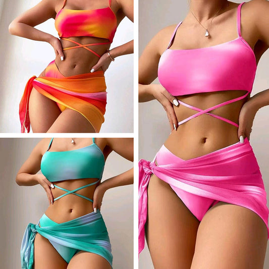 Tie-Dye 3-Piece Bikini Set with Skirt